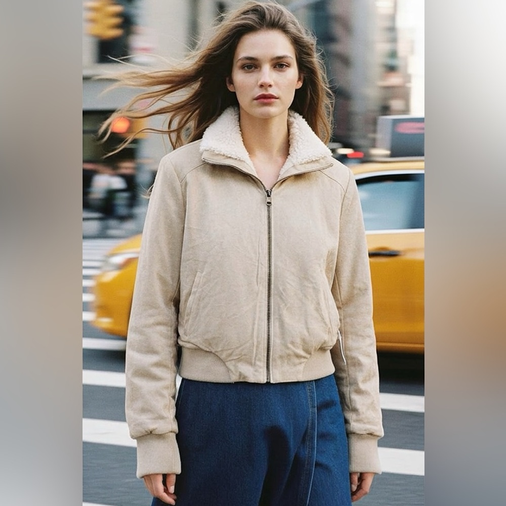 cupcakes & cashmere Reversible Kendal Bomber Jacket Faux Suede and Sherpa Fleece